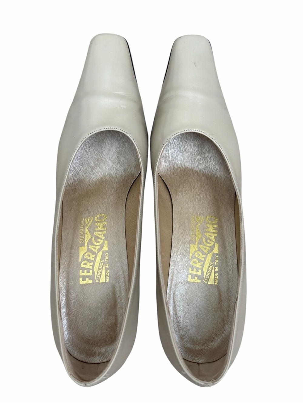 Salvatore Ferragamo Square Toe Pointed Heels Size 8 Beige